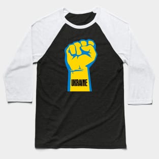 Peace for Ukraine! I Stand With Ukraine. Powerful Freedom, Fist in Ukraine's National Colors of Blue and Gold (Yellow) on a Dark Background Baseball T-Shirt